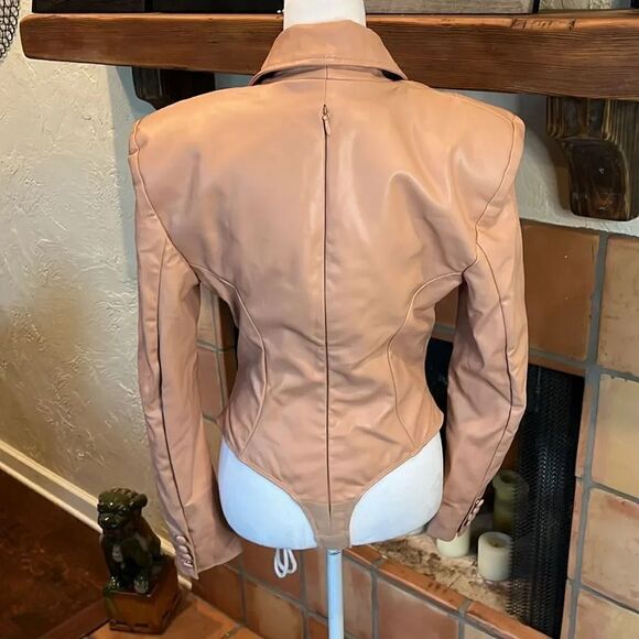 House of CB London Blush Pink Vegan Leather Collared Faux Wrap Bodysuit, size M! - Picture 6 of 12